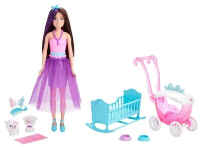 LALKA BARBIE SKIPPER Z WÓZKIEM I BOBASAMI OWIECZKI