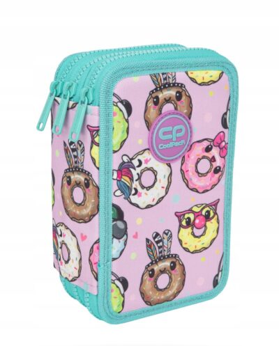 CoolPack Piórnik szkolny trzykomorowy z wyposażeniem Happy Donuts różowy