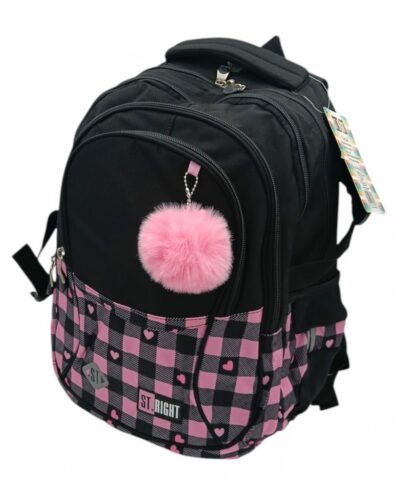 Plecak szkolny czarny St. Right Pink Checkered wielokomorowy szachownica