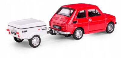Fiat 126P Czerwony + przyczepa krótka Niewiadów N250C Daffi Skala 1:43
