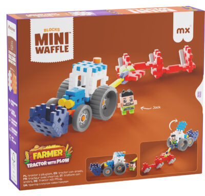 Marioinex klocki WAFFLE mini FARMER – Traktor z pługiem, 50 elementów