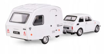 Samochód z przyczepą Daffi N126 Fiat 126P biały skala 1:43 wiek 3+
